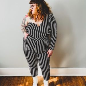 Curvy Sense Striped One Shoulder Jumpsuit
